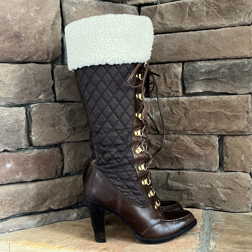 Michael Kors Winter Warrior Leather& Quilted Tall Boot‎ / Brown / SZ 8